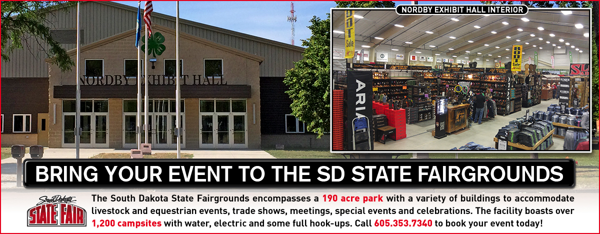 The South Dakota State Fairgrounds encompasses a 190 acre park with a variety of building to accomidate livestock and equestrian events, trade shows meetings, special events, and celebrations. The facility boasts over 1200 campsites with water, electric, and some full hook-ups. Call 605-353-7340 to book your event today.